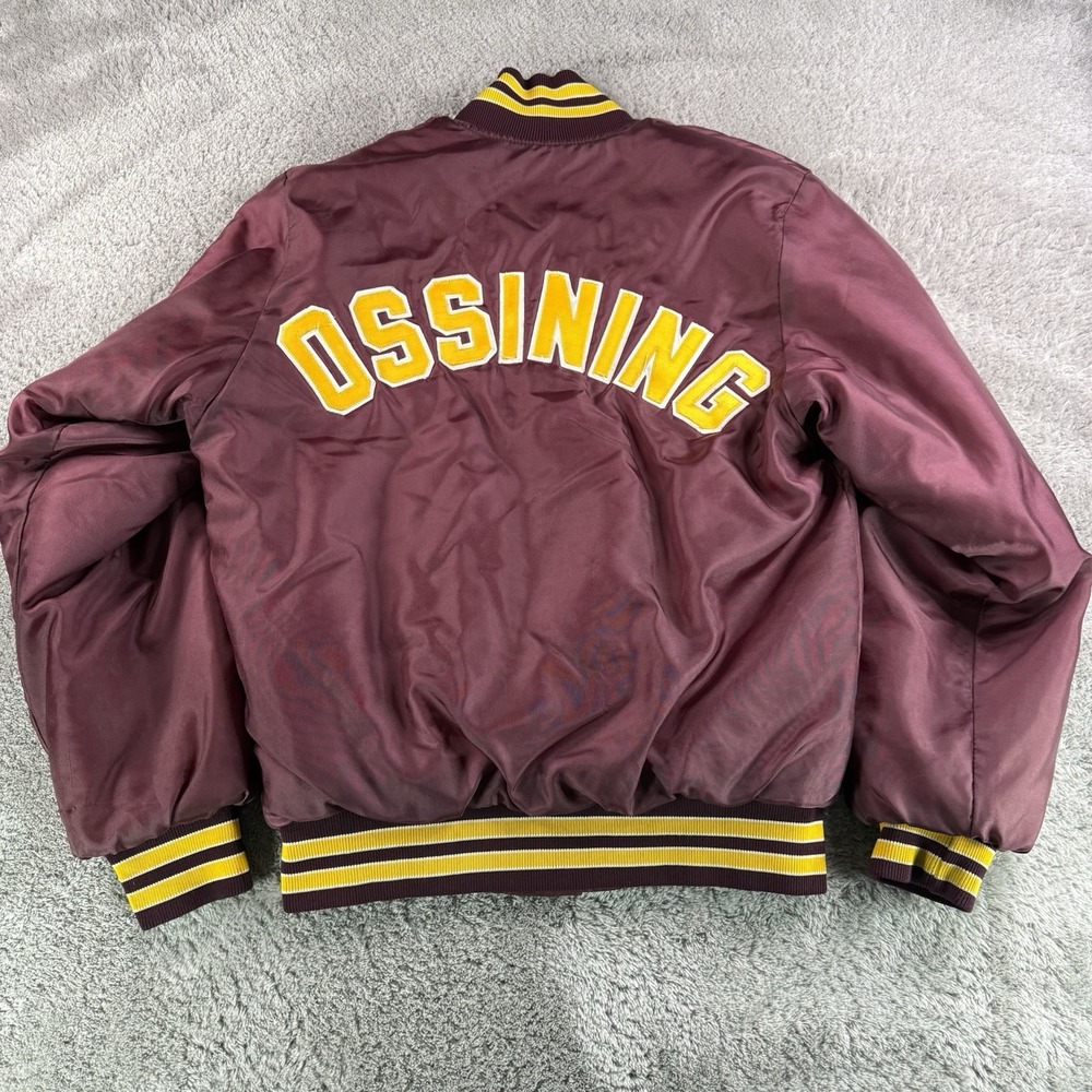 Birdie Vintage Varsity Jacket Mens Small Maroon Gold Ossining Satin Bomber USA